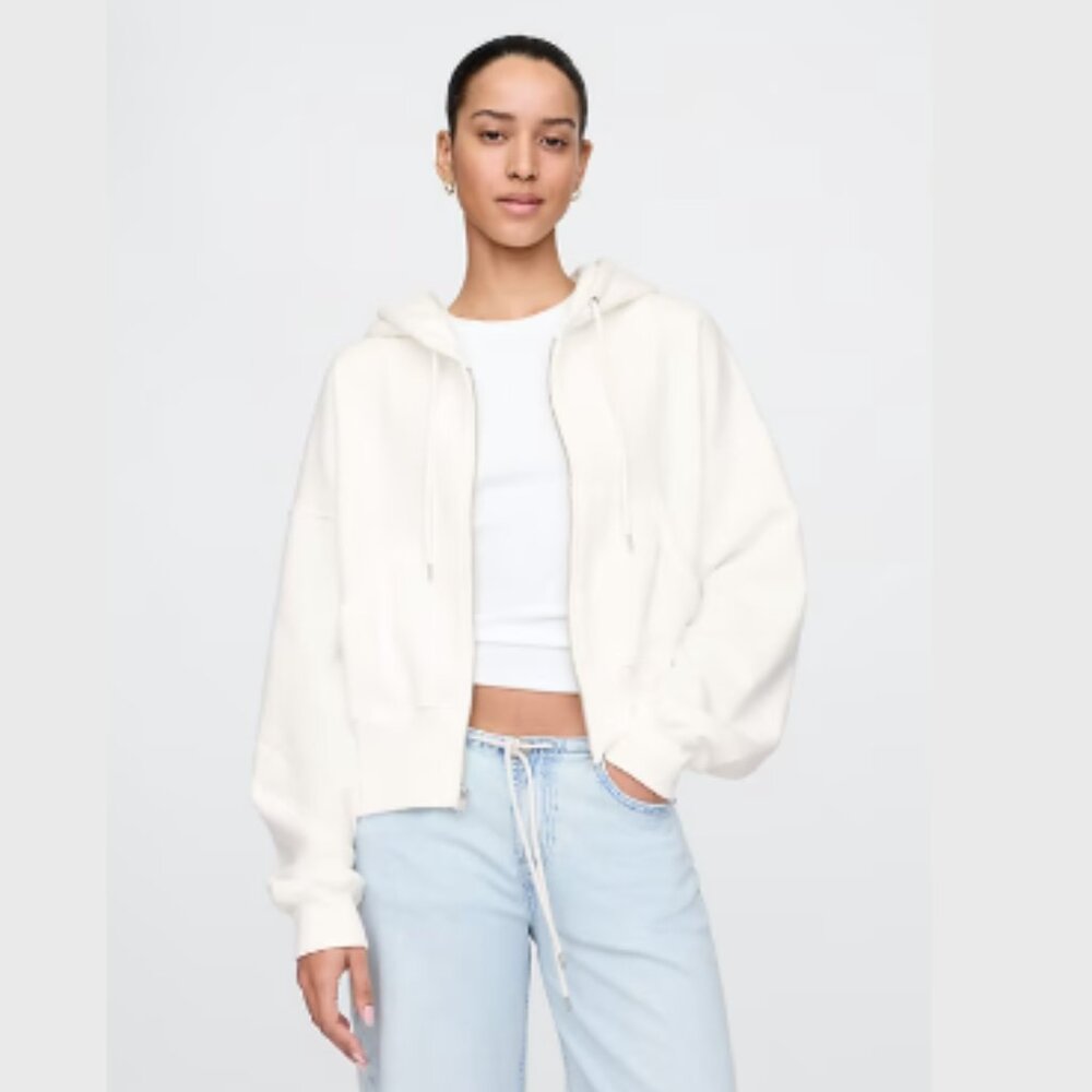 Gap Vintage Soft Full-Zip Wedge Hoodie in Off White (M) EXC Condition